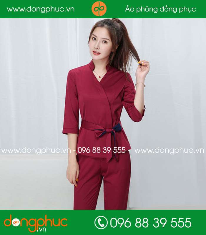 đồng phục spa màu đỏ đô